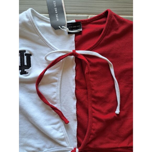 NEW IU Half-Red Half-White Crop Top XL Hype And Vice Front Tie Hoosiers College - Picture 4 of 8